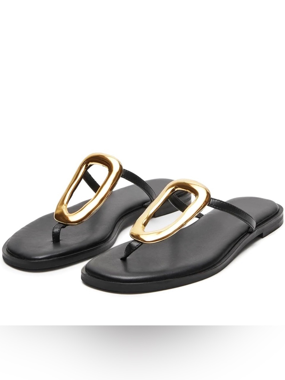 Black & Gold Metallic Hardware Thong Sandals | NWT-Like Condition | Size 6